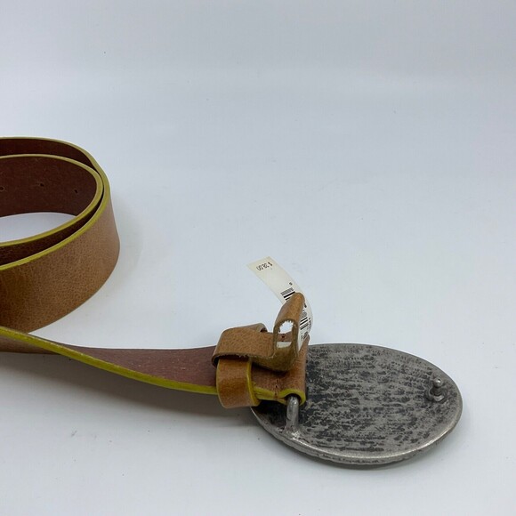 Vintage Y2K Brown Leather Belt with Statement Teal Rhinestone Buckle Gap Medium - Picture 2 of 7